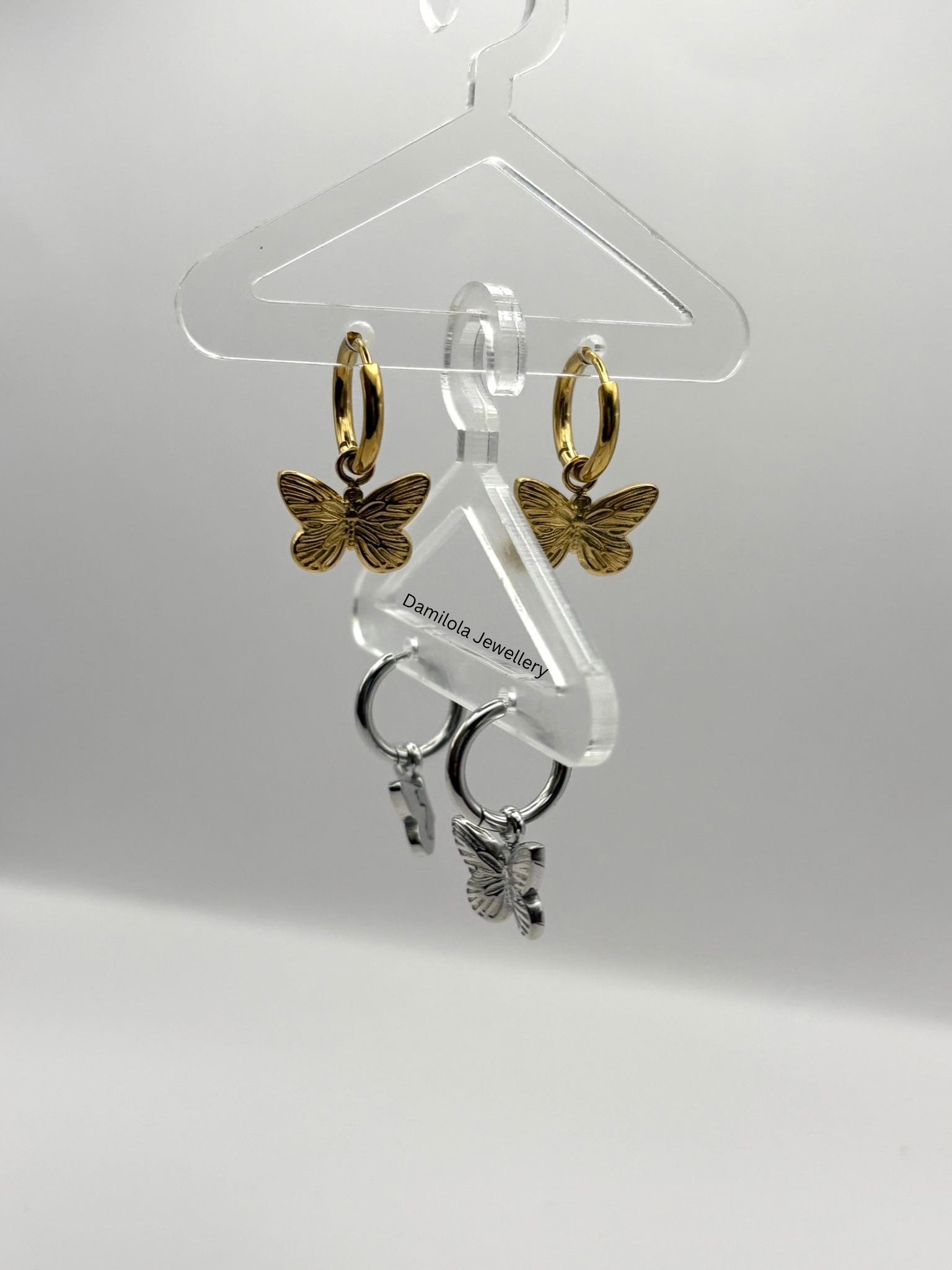 Small Butterfly Huggie Earrings - Silver/Gold