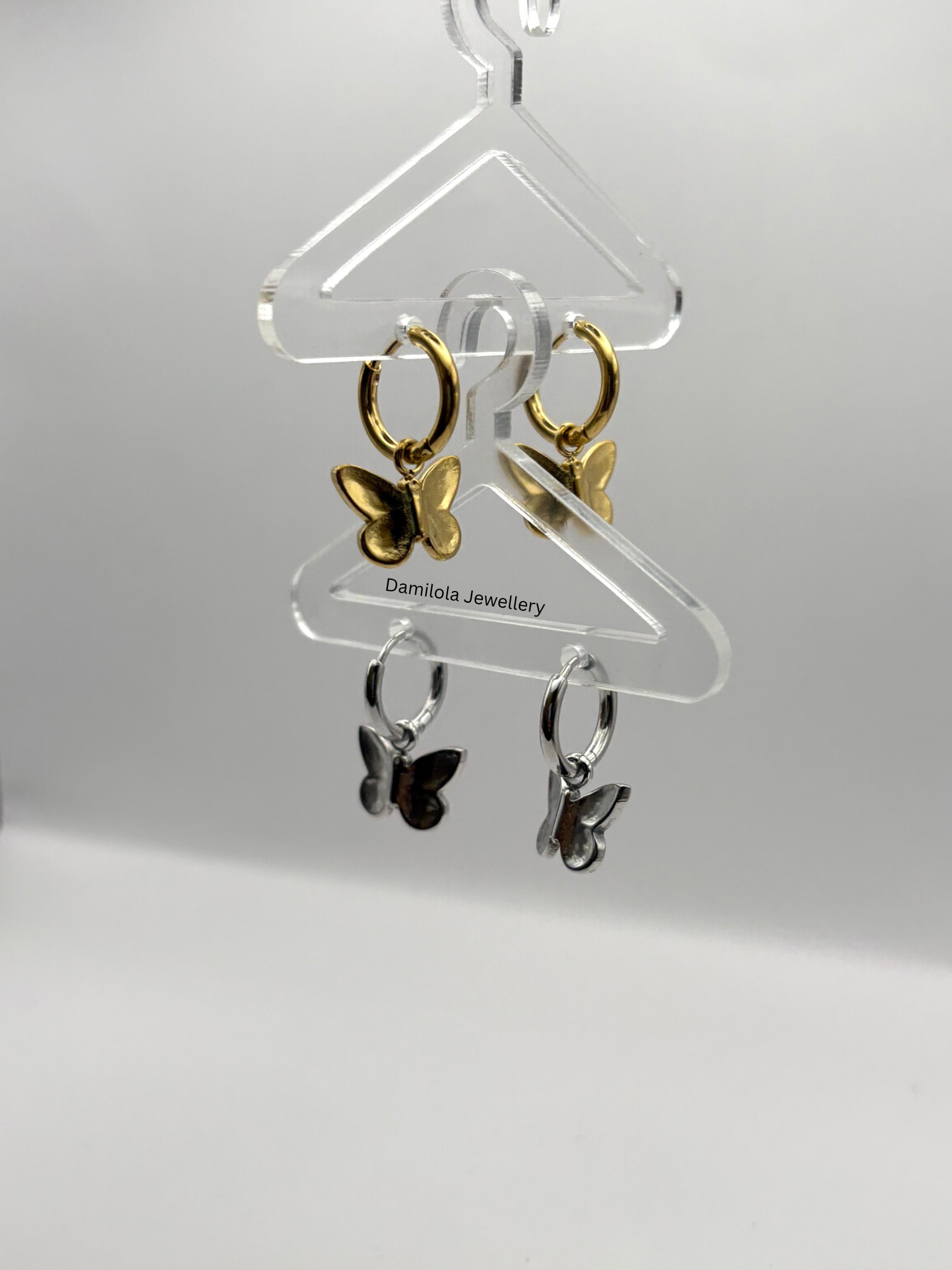 Small Butterfly Huggie Earrings - Silver/Gold