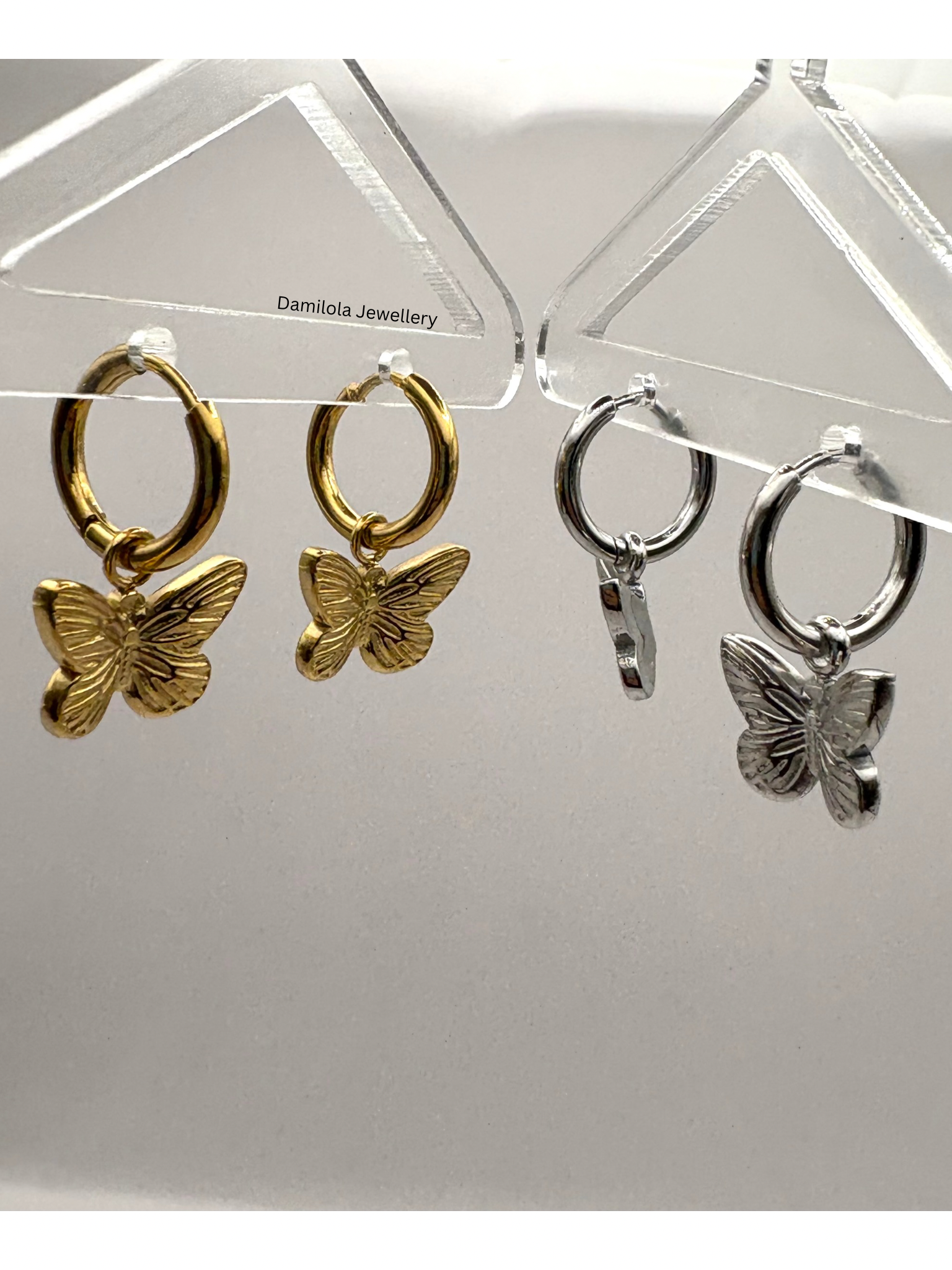 Small Butterfly Huggie Earrings - Silver/Gold