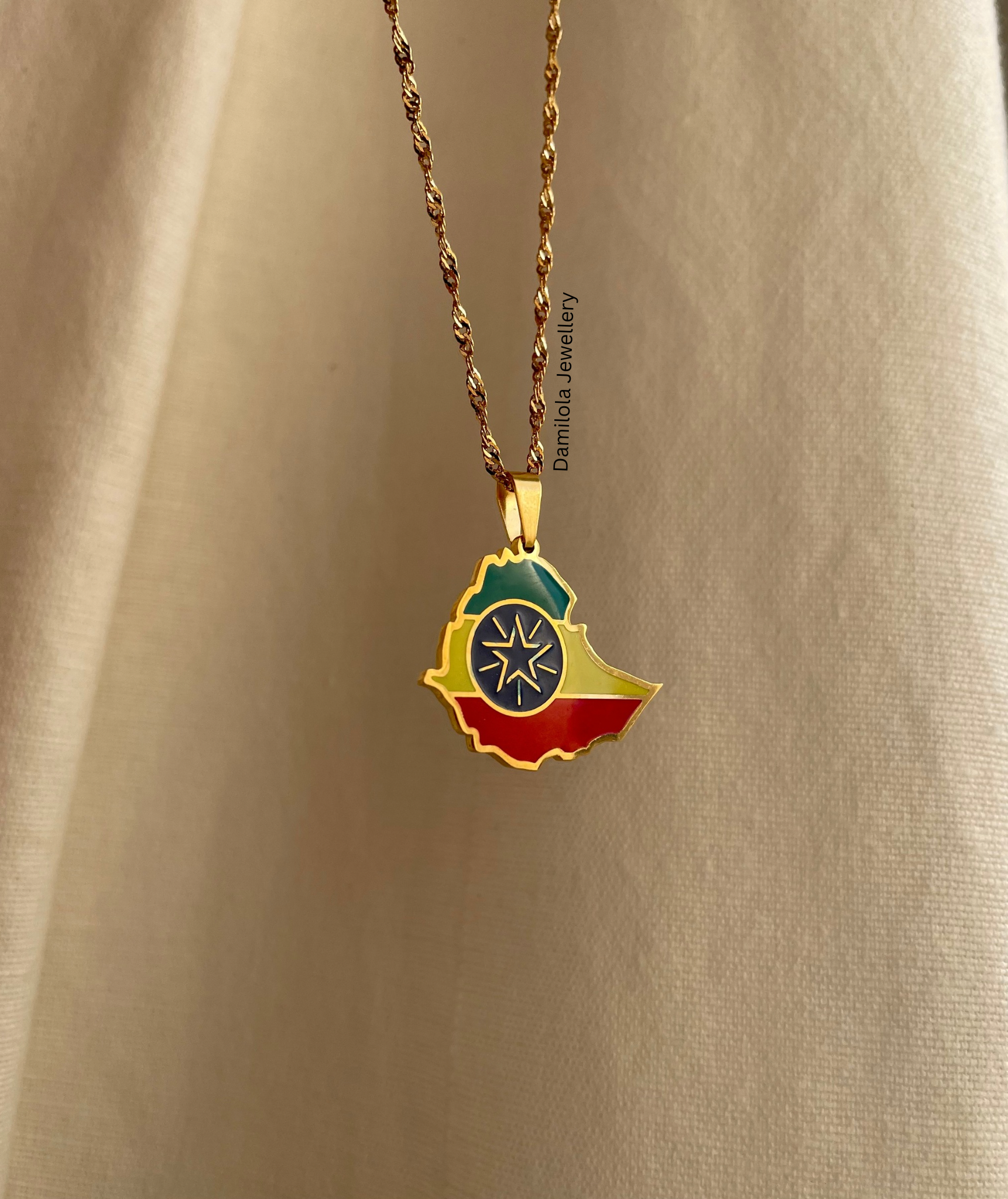 Ethiopia Flag Map Necklace