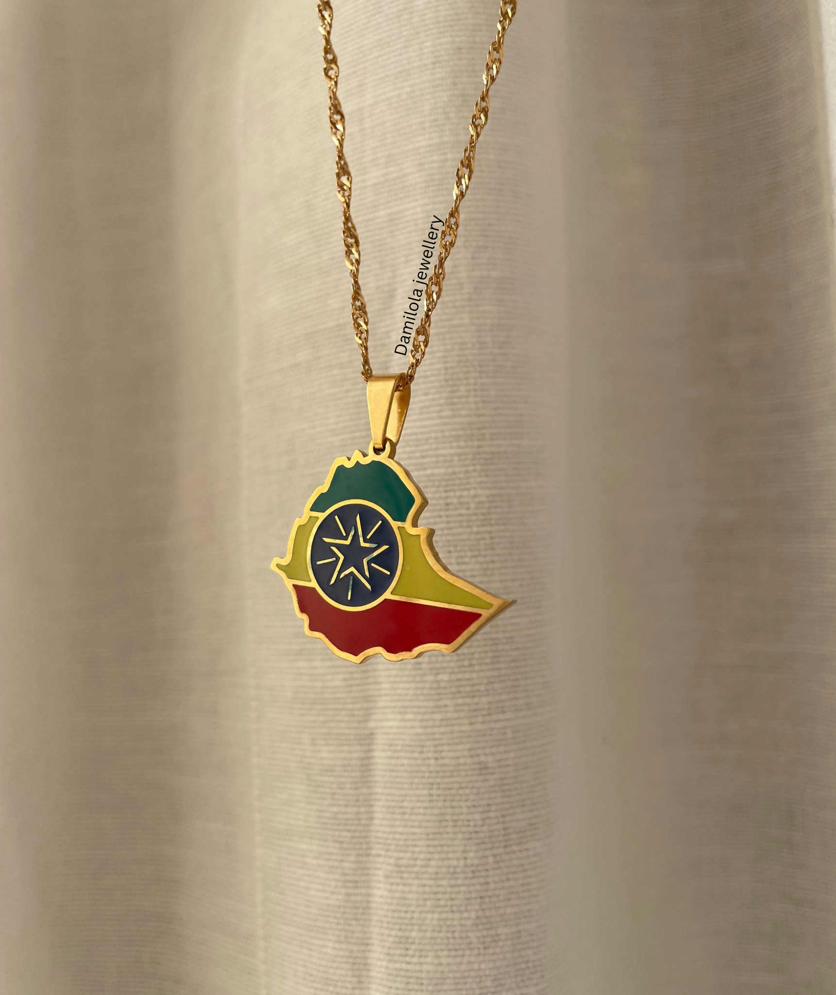 Ethiopia Flag Map Necklace