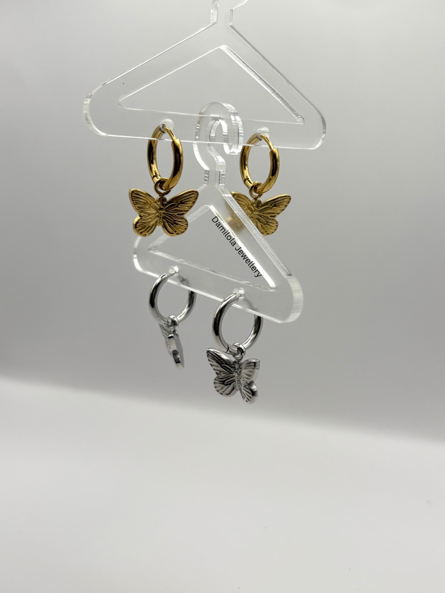 Small Butterfly Huggie Earrings - Silver/Gold