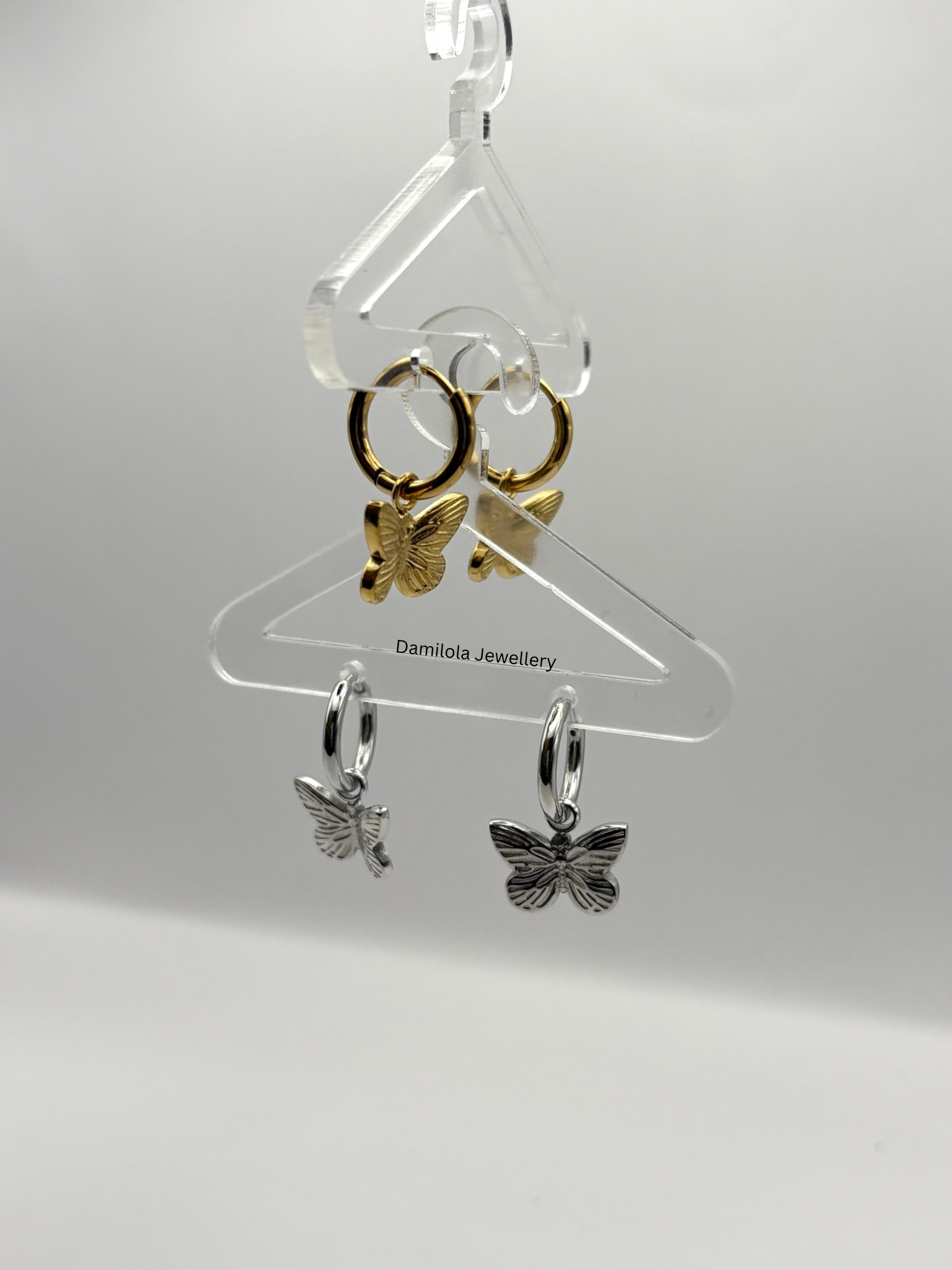 Small Butterfly Huggie Earrings - Silver/Gold