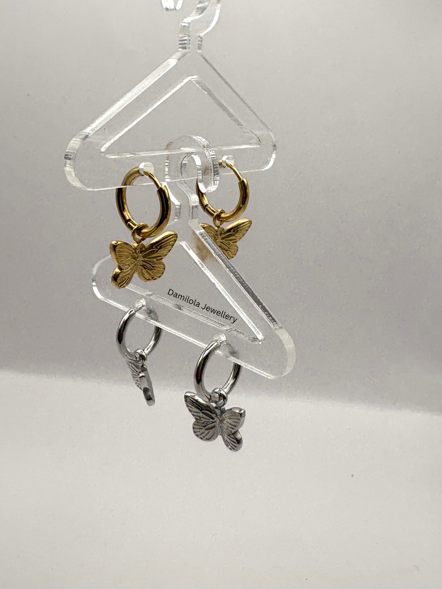 Small Butterfly Huggie Earrings - Silver/Gold